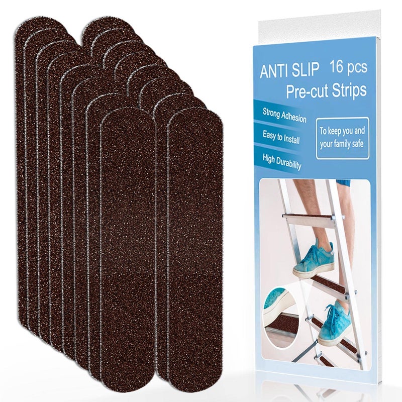 Astfys Anti Slip Tape, 16pcs Non Slip Pre-Cut Strips, Treads Safety Non Skid Adhesive Strips for Ladder, Step Stool and Stair (2" x 12", Brown) - Image 1